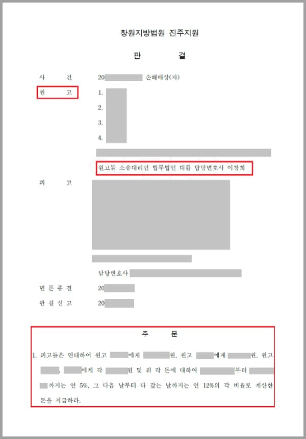 의뢰인 가족은 차량으로 이동 중 신호를 위반한 맞은편 차량의 과실로 충돌 사고를 당하였는데요. 이에 의뢰인의 차가 파손되었고, 운전을 하던 의뢰인은 입원치료를 받아야 하는 부상을 입었는데요. 함께 타고 있던 자녀들과 배우자는 신체상 부상은 없었지만 정신적 충격이 상당하였고, 이에 의뢰인은 교통사고를 유발안 차량의 소유자와 사용자에게 치료비 등의 손해배상을 청구하기 위해 법무법인 대륜을 찾게 되었습니다.
