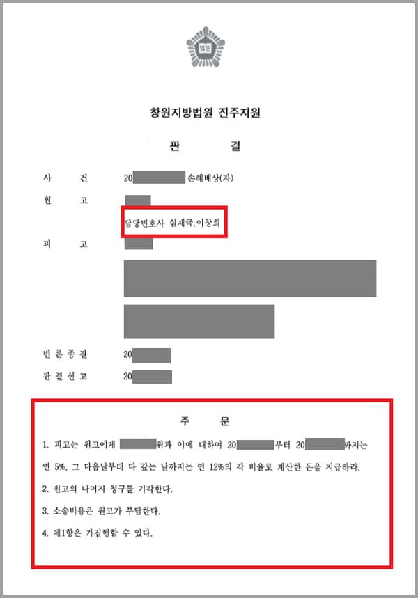 의뢰인은 보험회사의 교통사고팀원으로 재직하고 있는데요. 눈길에서 발생한 교통사고를 수습하고 조사하던 중 피고가 운전하던 차에 의해 골절 등의 상해를 입게 되었습니다. 사고 기간 치료비, 입원으로 출근하지 못한 기간의 월급 향후 후유장애 등 금전적, 신체적 피해로 고민이 심했던 의뢰인은 퇴원 후 저희 법무법인 대륜을 찾았습니다. 
