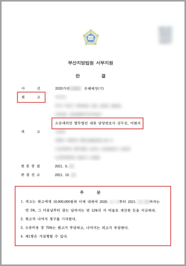 의뢰인은 피고 B 씨로부터 협박, 모욕, 명예훼손 등의 불법행위를 당했습니다. B 씨가 공연히 의뢰인을 괴롭히고 모욕한 탓에 다른 직원들까지 합세해 의뢰인을 괴롭혀왔는데요. 이로 인해 B 씨는 협박, 모욕, 정보통신망법 위반(명예훼손)으로 기소되어 두 차례나 벌금 500만 원의 약식명령을 받은 상태였습니다.원고는 B 씨의 행위로 인해 밤에 잠도 제대로 잘 수 없었고, 핸드폰 카톡 소리만 들어도 심장이 벌렁거리고 손발이 떨리는 등 극심한 정신적 고통을 호소했습니다. B 씨의 형사처벌과는 별개로 이에 대한 손해배상을 청구해야겠다고 결심한 의뢰인은 대륜의 손해배상전문센터를 찾아주셨습니다.