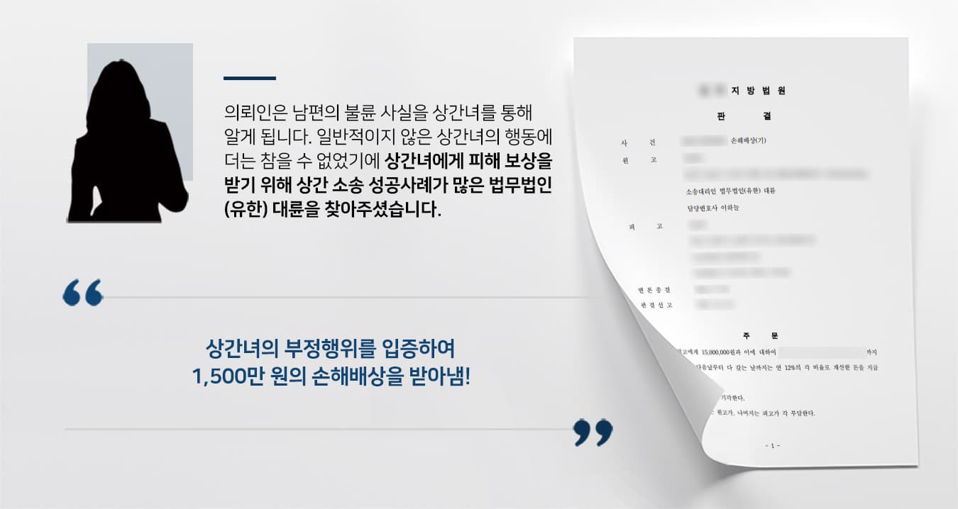 상간녀에게 피해 보상을 받기 위해 상간녀위자료소송을 제기한 사례