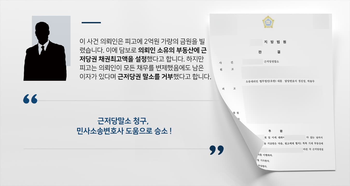 [근저당말소 청구 승소] 민사소송변호사 조력으로 근저당권말소 청구하여 승소
