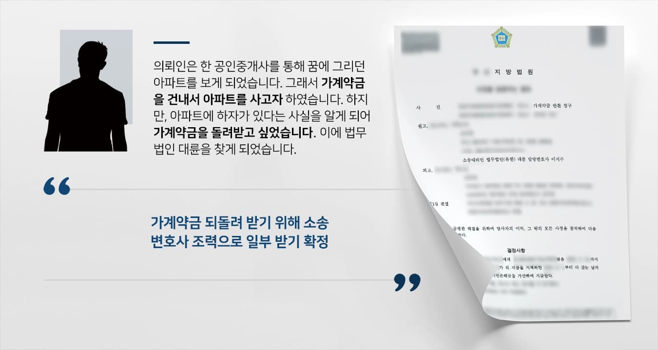 [계약금반환소송] 민사소송변호사, 본 계약 성립 안된 점 반박해 가계약금 받기 성공