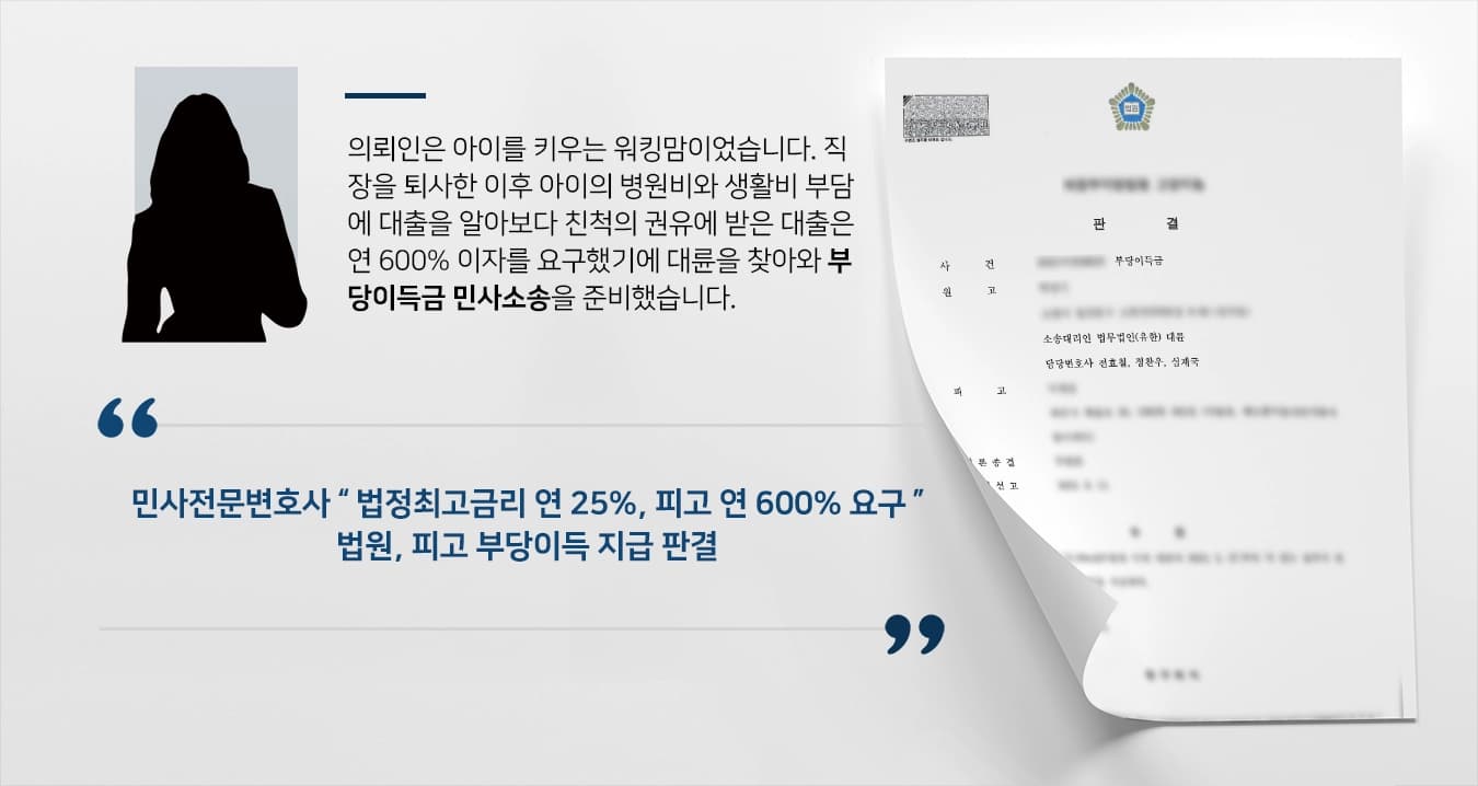 [민사소송 성공] 연 25% 이상 금리요구에 평택민사전문변호사 부당이득금 소송 성공 !