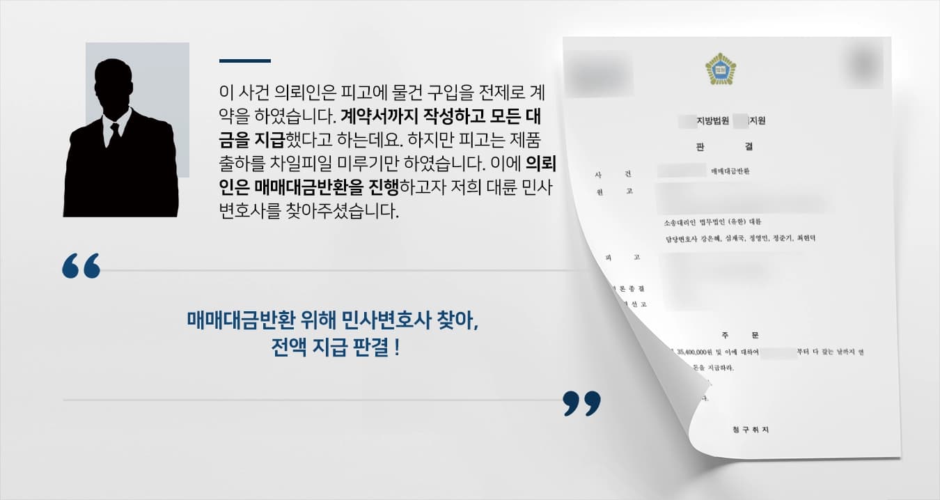 [매매대금반환 승소] 물건 대금 지급했으나 제품 출하 미룬 피고에 전액 받아내