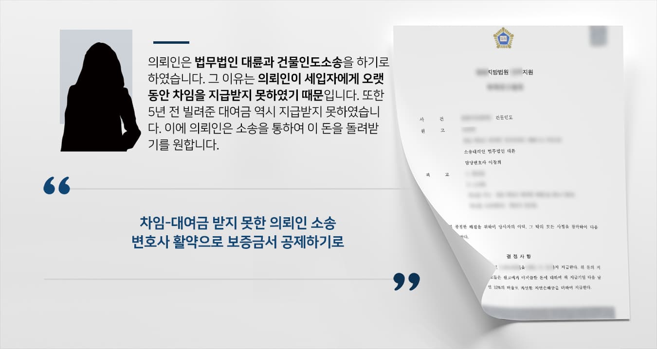 [법률사무소 대륜 업무사례] 민사전문변호사 도움으로 의뢰인 차임 및 대여금 받기 성공