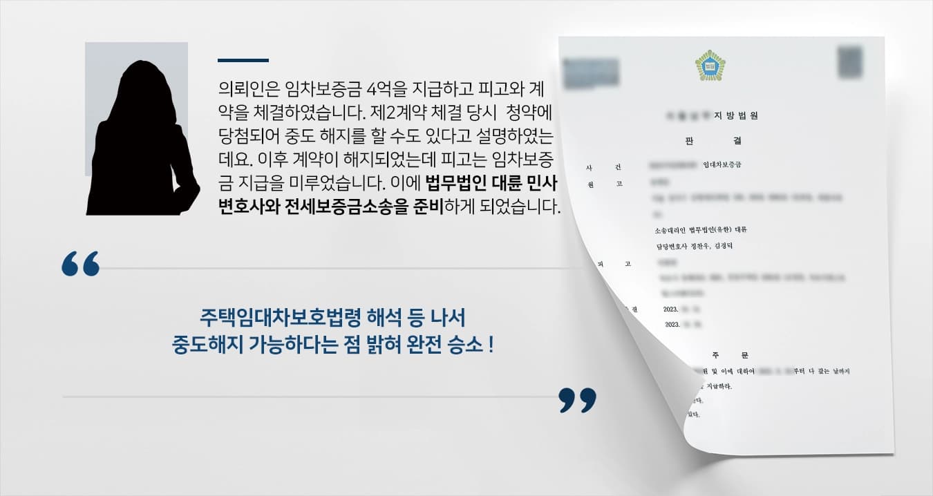 [전세보증금소송 완전 승소] 법령 해석 등 나서 중도해지 가능하다는 점 밝힌 민사변호사
