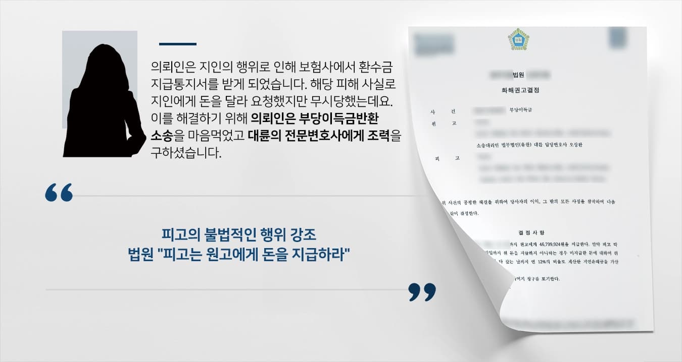 [부당이득금반환소송 성공사례] 의뢰인의 재산적 추가 피해 발생을 막은 민사전문변호사