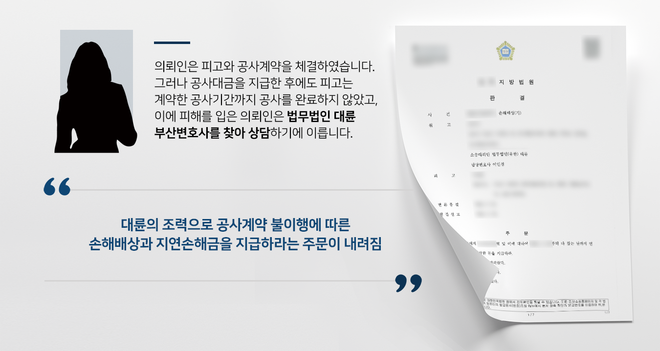 부산변호사, 계약불이행 손해배상청구 원고 측 승소사례