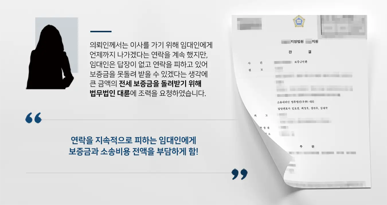 [보증금반환] 전세보증금소송 성남민사변호사 조력 성공 사례